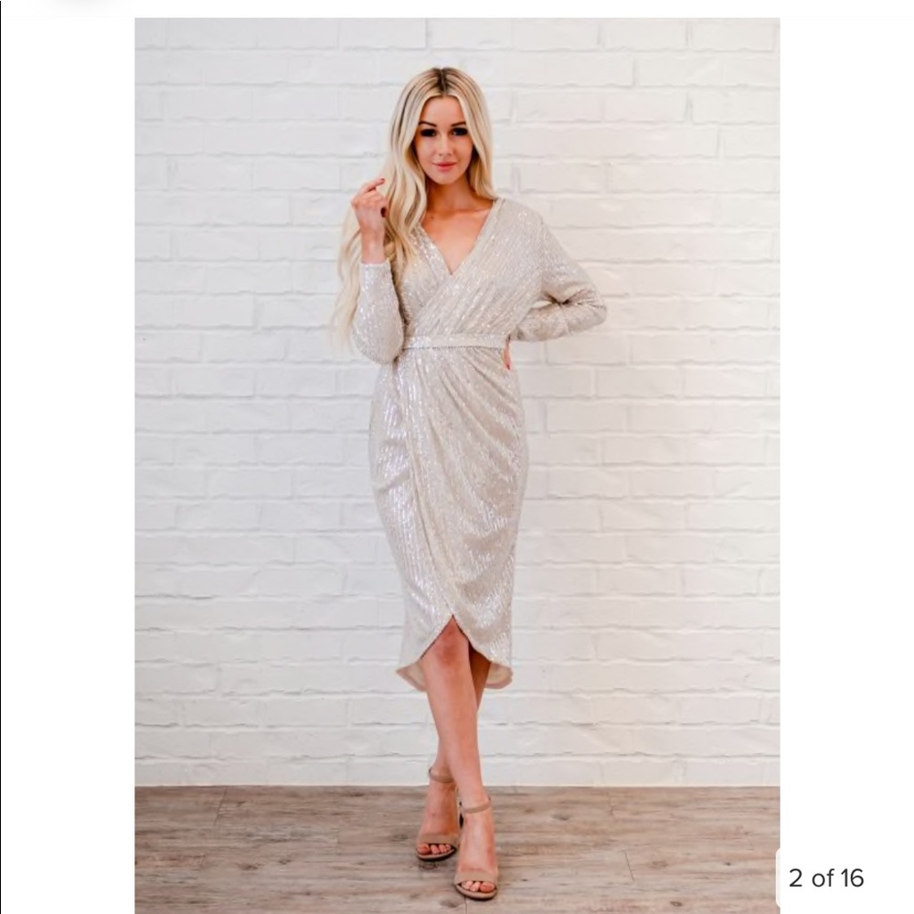 Sequin Goddess Wrap Dress